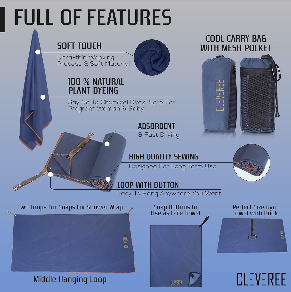 Microfiber Towel - Navy Blue 7