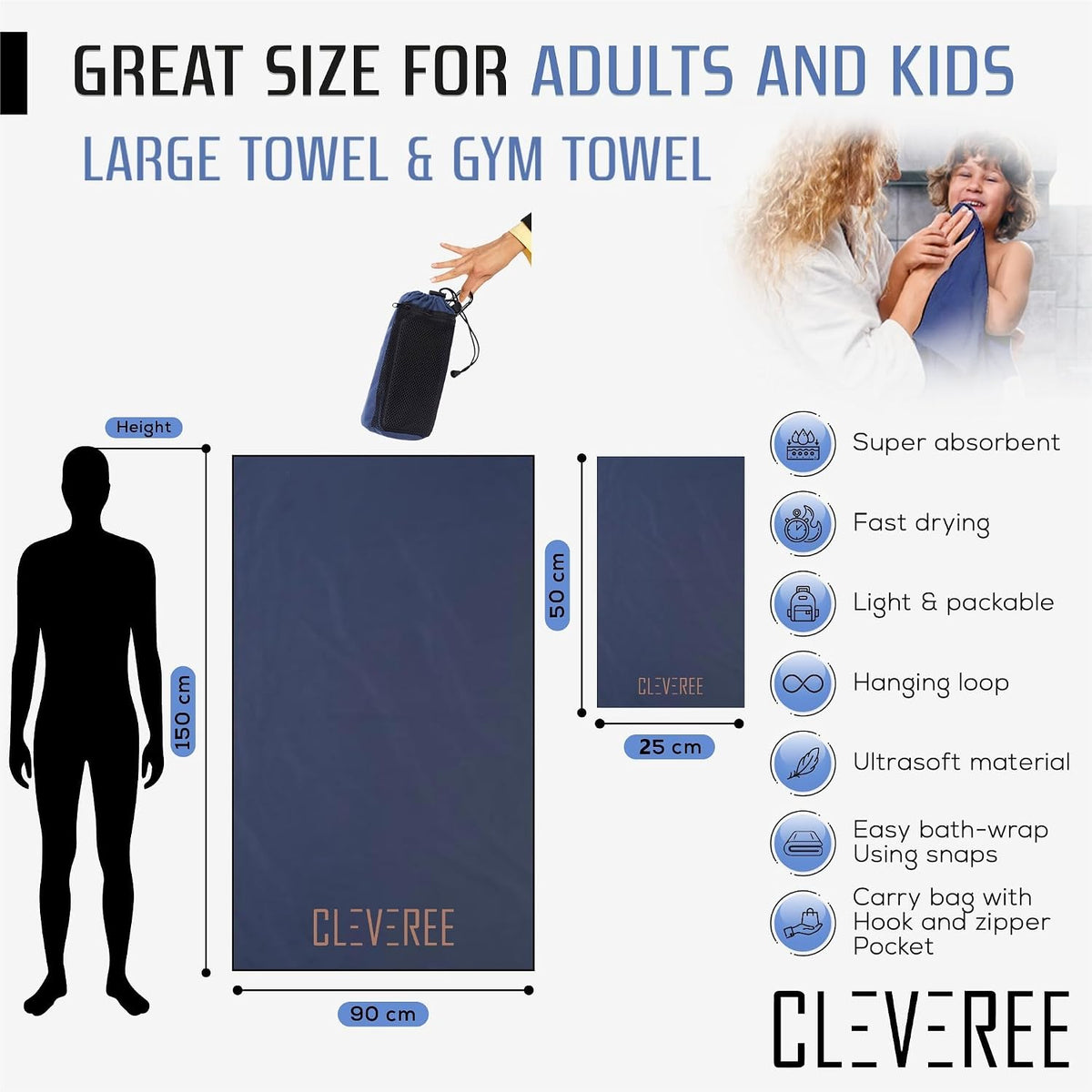 Microfiber Towel - Navy Blue 5