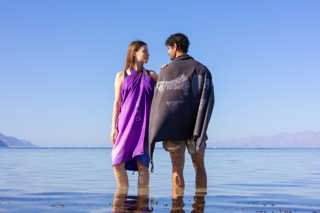 CLEVEREE microfiber towel set in use