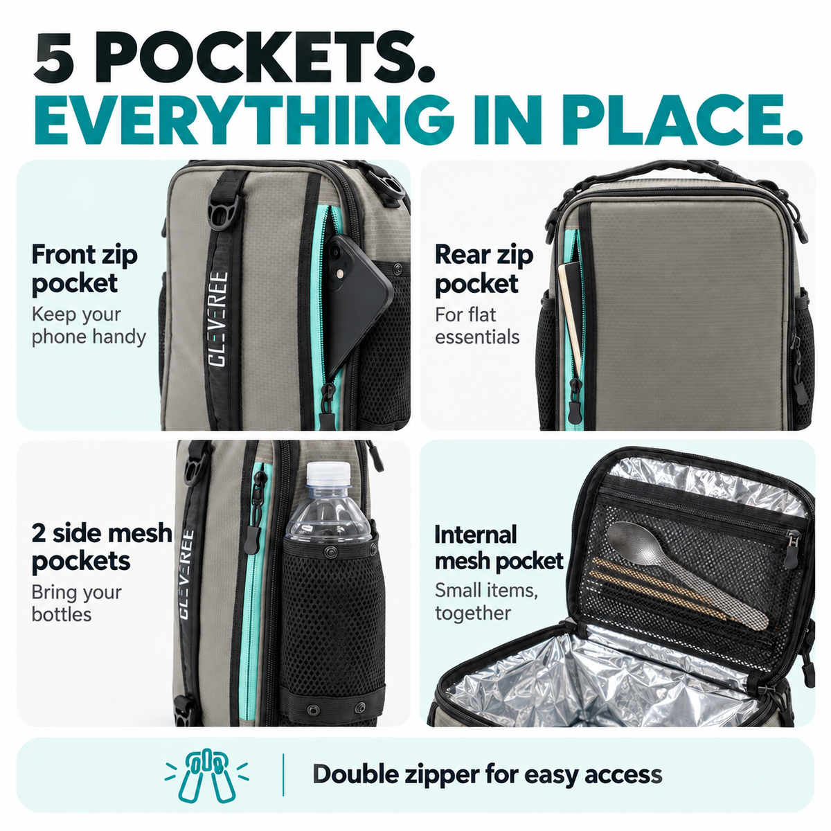 CLEVEREE Grey: 07 Pocket Organisation 
