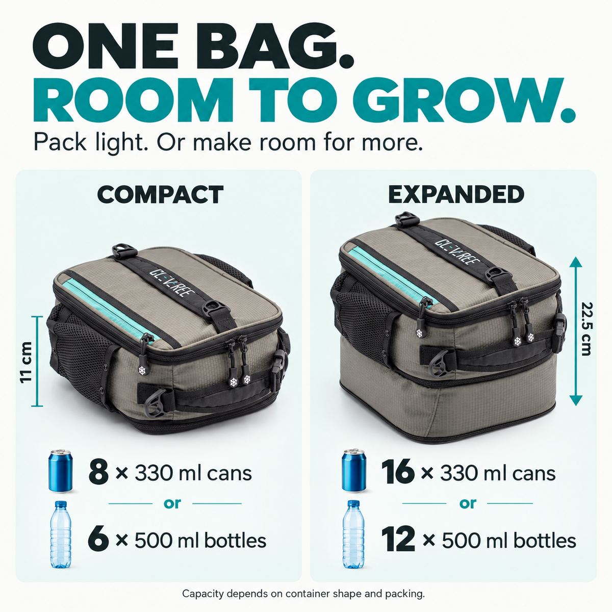 CLEVEREE Grey: Expandable capacity 
