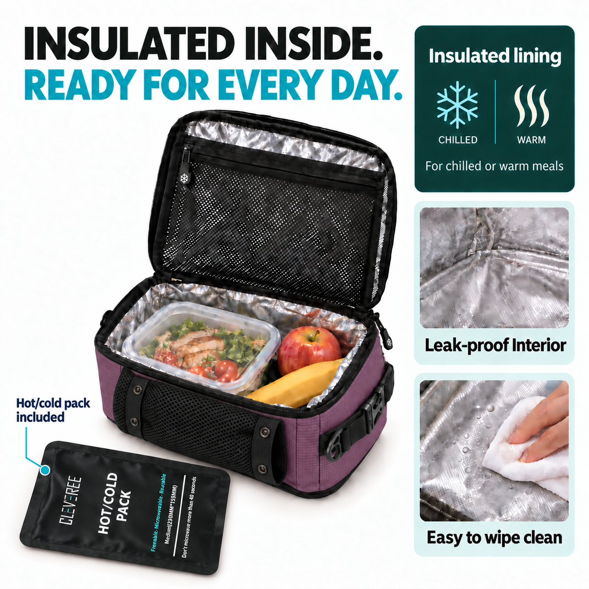 CLEVEREE Purple: Insulation and included hot-cold pack 
