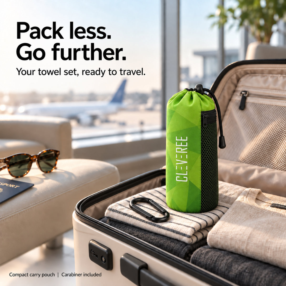 CLEVEREE Green Neon: Compact travel pouch 